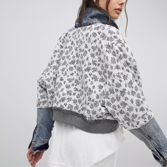 Free People Quilted Ditsy Denim Jacket XS/S - Picture 2 of 9